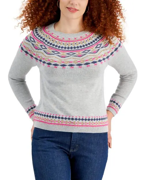 Style & Co Fair Isle Crewneck Sweater S