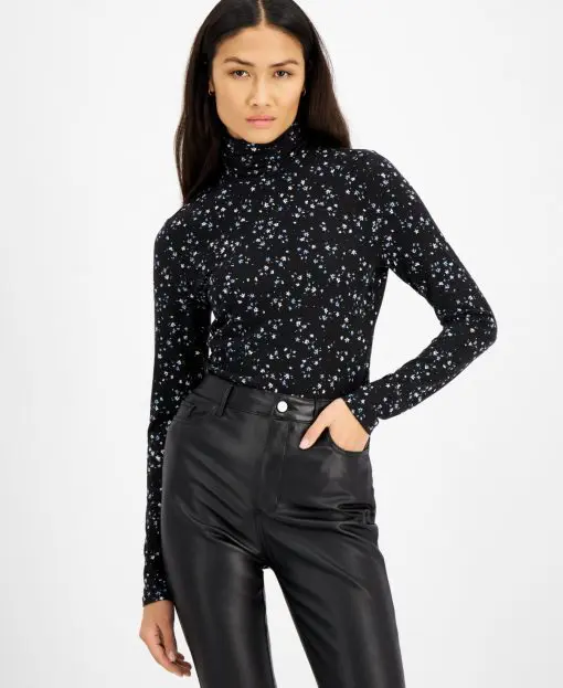 Inc International Concepts Floral-Print Turtleneck Top, L