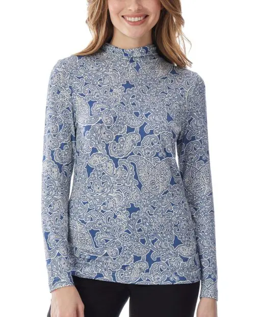 Jones New York Women's Paisley Turtleneck Blue Size X-Large