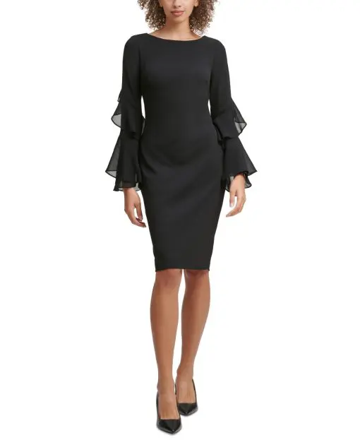 Women's Crepe Ruffled Sheath Dress 2