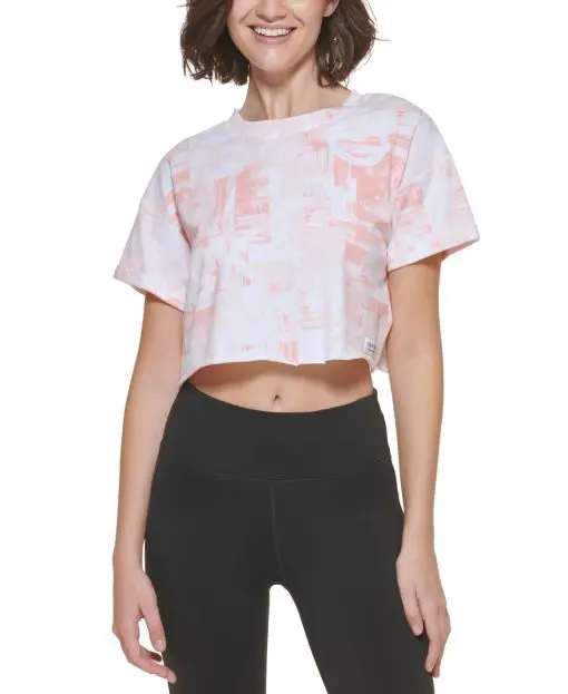 Calvin Klein Performance Women's Rolled-Cuff Cropped T-Shirt - Drybrush Logo Peach Ice XL