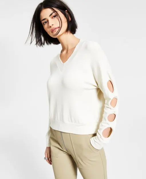 Lna V-Neck Cutout-Sleeve Top XL