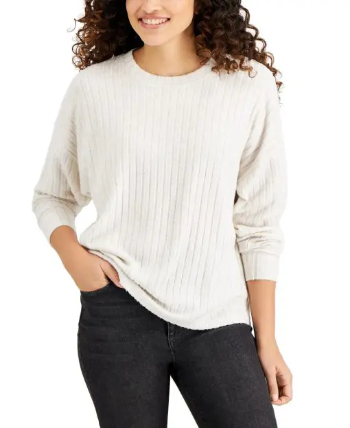 Style & Co Heathered Ribbed Crewneck Top,  L