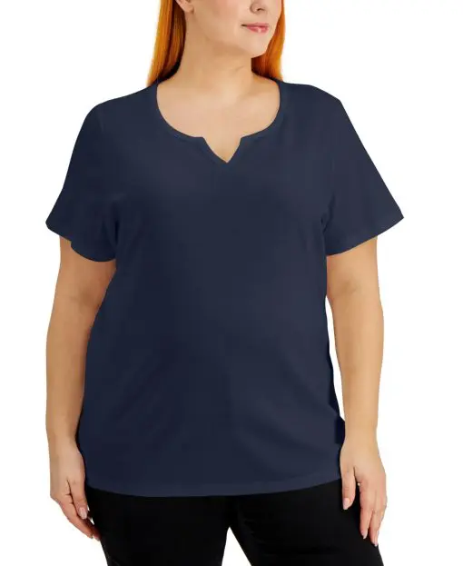 Karen Scott Plus Size Cotton Split-Neck Top 2X