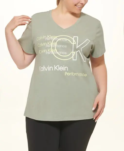 Calvin Klein Performance Plus Size V-Neck Graphic-Logo T-Shirt 2X