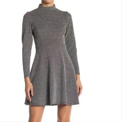 Velvet Torch Mock Neck Long Sleeve Skater Dress, Size X-Small