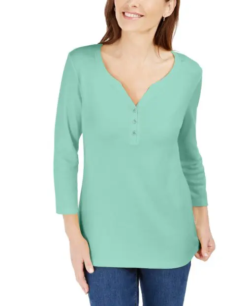 Karen Scott Petite 3/4-Sleeve Henley Shirt XL