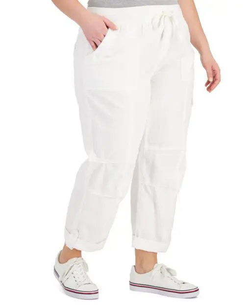 TOMMY HILFIGER Women's White Pocketed Adjustable Cuffed Pants Plus 2X