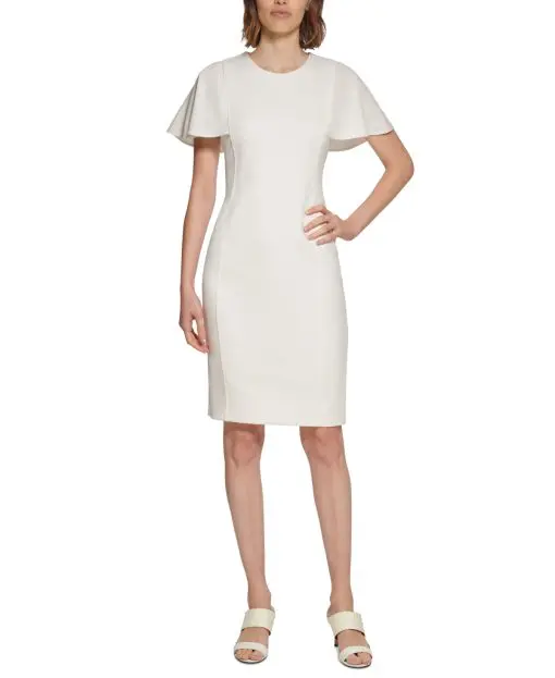 Calvin Klein Women's Capelet Sheath Dress - Cream 12