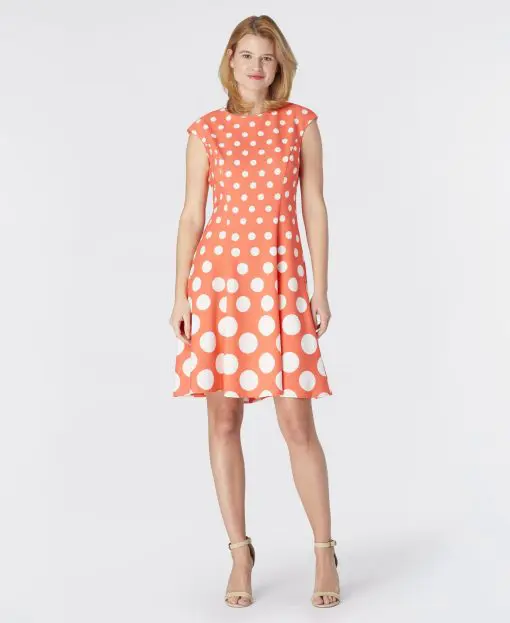 London Times Women's Printed Fit & Flare Dress - Coral/White