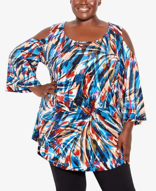 Avenue TOP COLD SHOULDER 3 BAR PRINT - Multi Abstract - 18