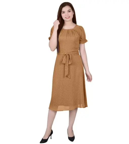 NY Collection Womens Petites Chiffon Knee-Length MIDI Dress PS