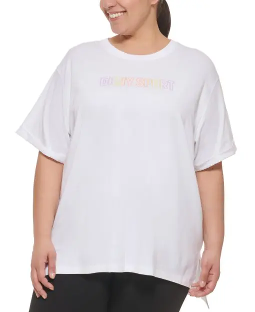 Dkny Sport Plus Size Ombre Logo T-Shirt - White/Zest 1X