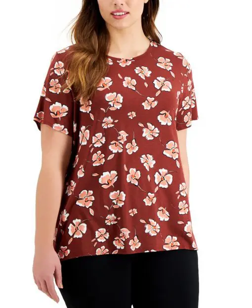 Alfani Women's Plus Size Printed T-Shirt Red Size 2X