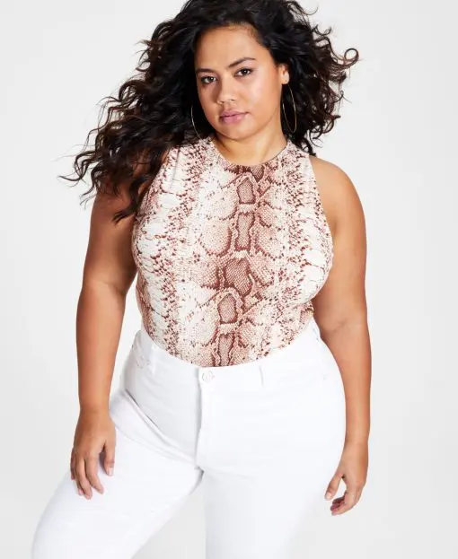 Bar III Trendy Plus Size Python-Print Bodysuit,  0X