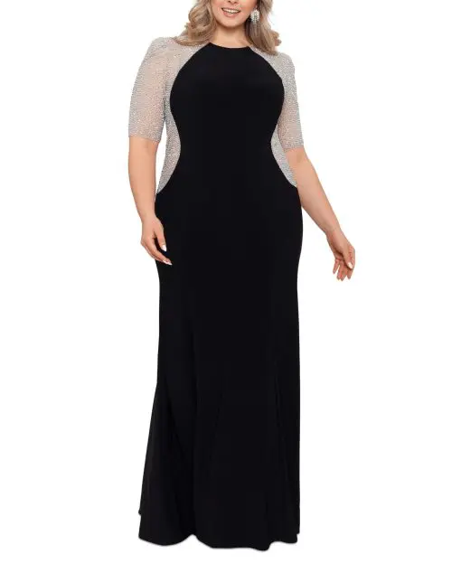 Xscape Womens Plus Rhinestone Embellished Evening Dress 14W