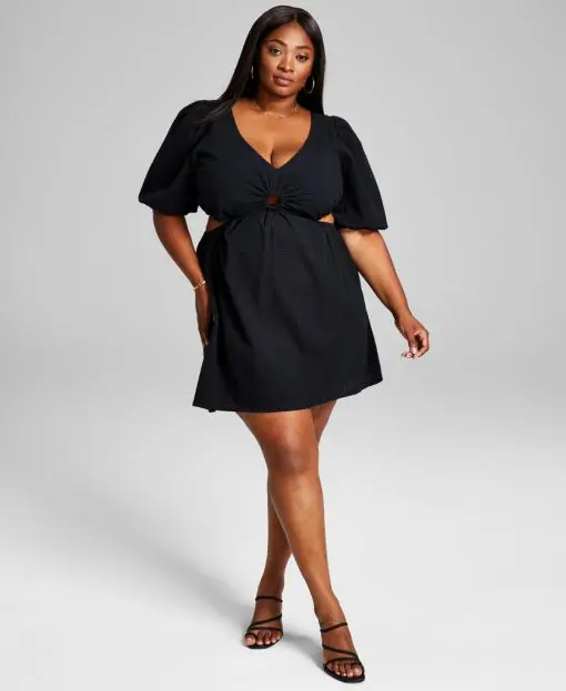 And Now This Trendy Plus Size Keyhole Mini Dress - Black 2X