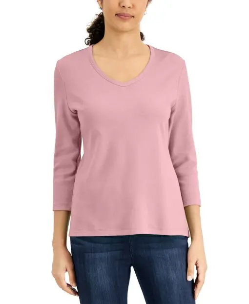 Karen Scott V-Neck 3/4-Sleeve Top XL