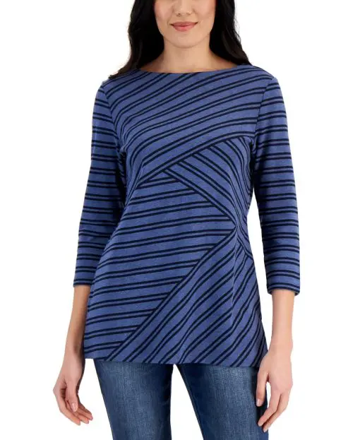 Karen Scott Women's Asymmetrical-Stripe Tunic, XS