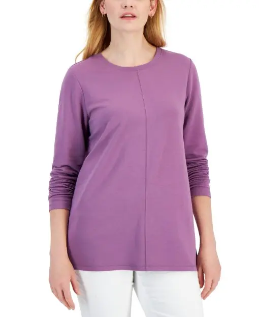 Karen Scott Women's Seam-Front French Terry Tunic,  - Plum Rosette M