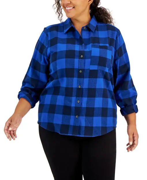 Style & Co Plus Size Buffalo Plaid Shirt,  - Industrail Blue Combo 2X