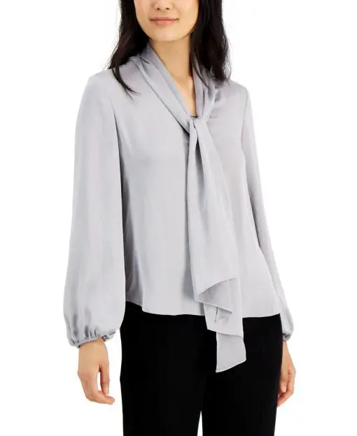 Bar Iii Tie Neck Cinched Sleeve Blouse XXS