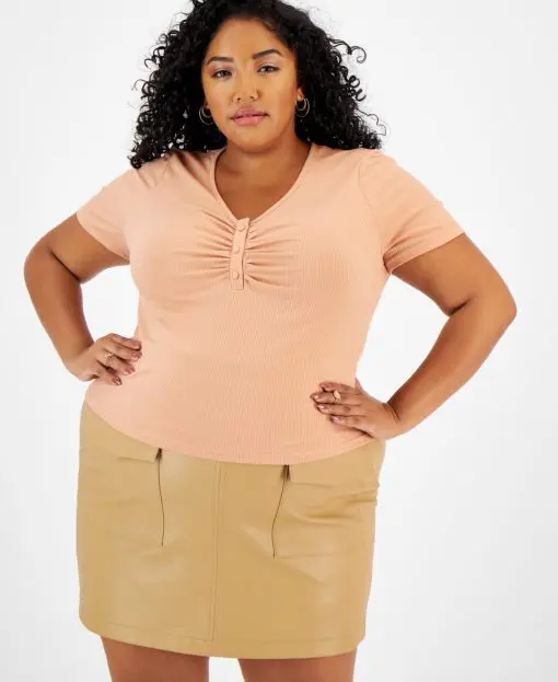 And Now This Plus Size Ruched-Front T-Shirt - Matte Blush 0X