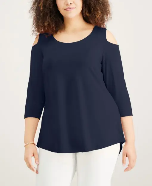 Jm Collection Plus Size Cold-Shoulder Top - Intrepid Blue 1X