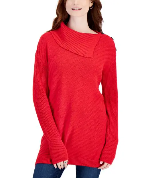 Style & Co Plus Size Envelope-Neck Tunic Sweater, - Fire 3X