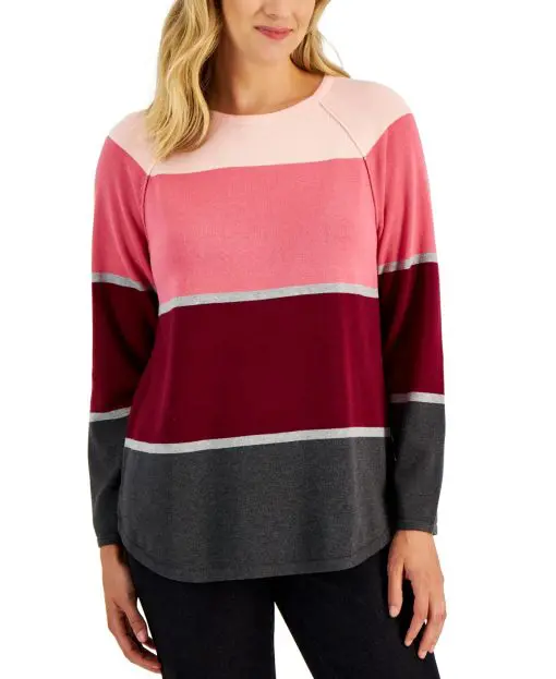 Karen Scott Women's Thea Cotton Colorblocked Sweater XXL