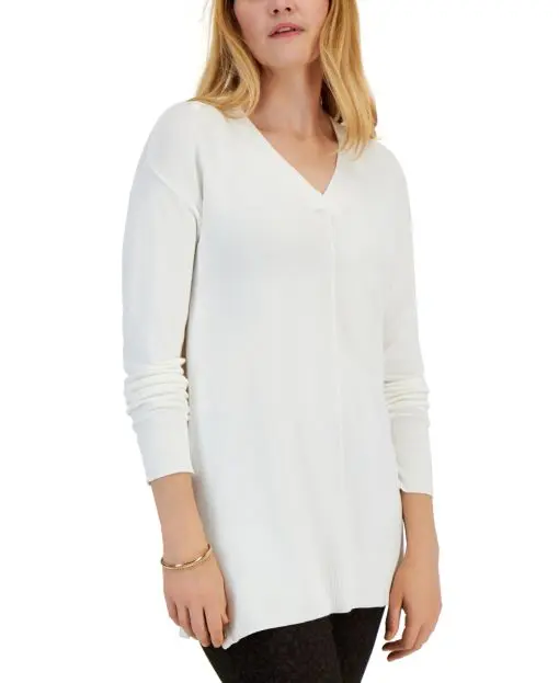 Jm Collection Women's V-Neck Side-Snap Tunic Sweater, - Neo Natural S