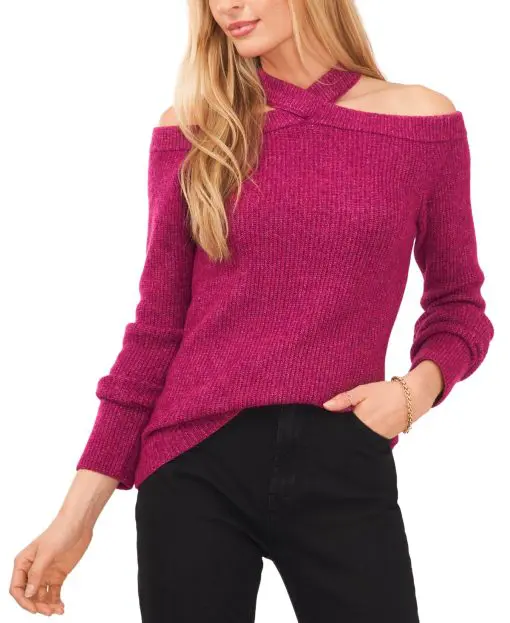 Sam & Jess Women's Long Sleeve Cold-Shoulder Sweater - Frenzy Fuchsia L