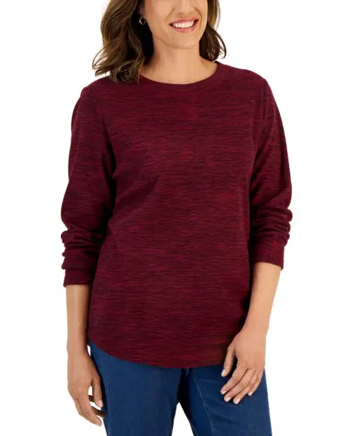 Karen Scott Petite Space-Dyed Microfleece Pullover,  - Malbec PXL