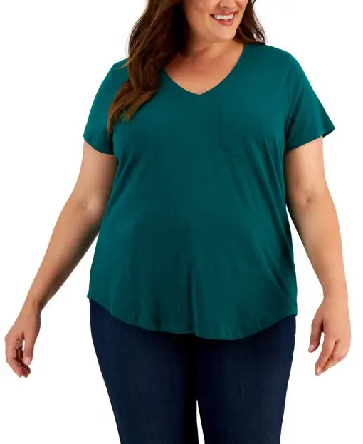 Style & Co Plus Size Classic V-Neck T-Shirt, - Aventurine  2X