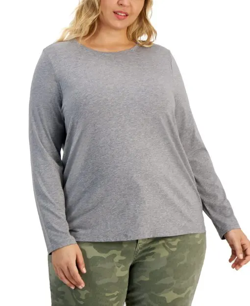 Style & Co Plus Size Heathered Long-Sleeve T-Shirt,  1X