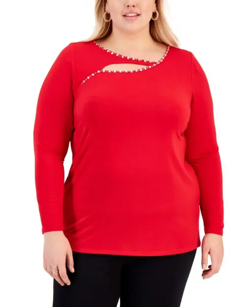 Jm Collection Plus Size Embellished Cutout Sweater,