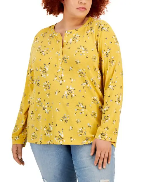 Style & Co Plus Size Floral-Print Henley Top  2X