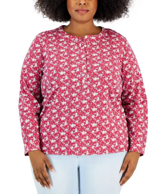 Style & Co Plus Size Floral-Print Henley Top 2X