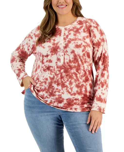 Style & Co Plus Size Tie-Dyed Henley Top 3X