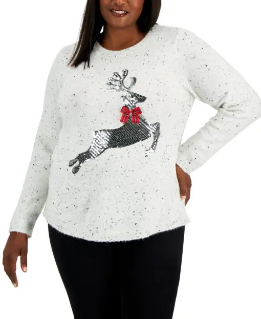 Karen Scott Plus Size Sequined Reindeer Sweater,  2X