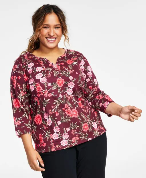 Karen Scott Plus Size Mistletoe Bouquet Top 2X