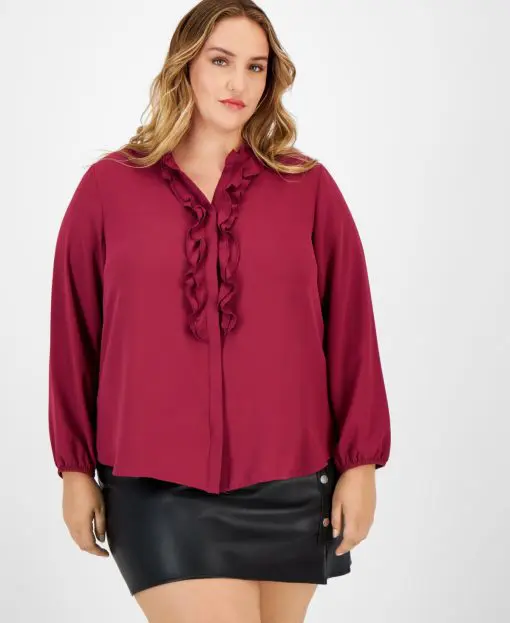 Bar III Plus Size Ruffled Split-Neck Blouse 2X