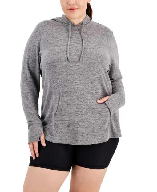 ID Ideology Womens Plus Size Knit Hoodie Grey 1X