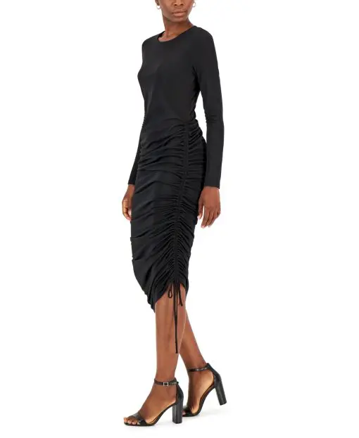 INC Women's Drawstring-Ruched Dress,  Deep Black XS