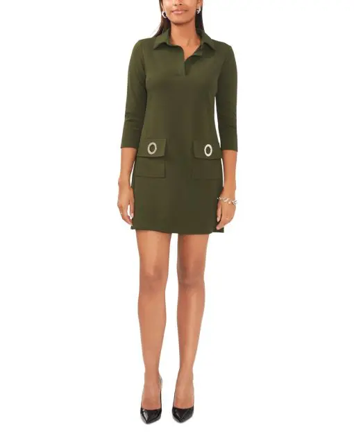 Msk Women's Grommet-Trim 3/4-Sleeve Shift Dress - Olive XL