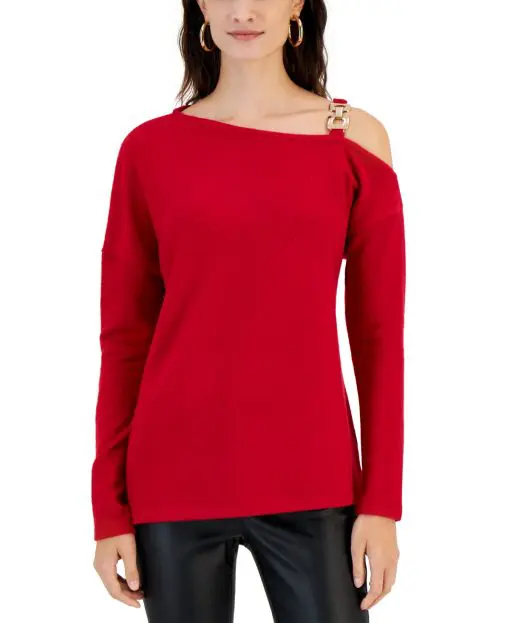 Willow Drive Women's Embellished Cold-Shoulder Sweater L