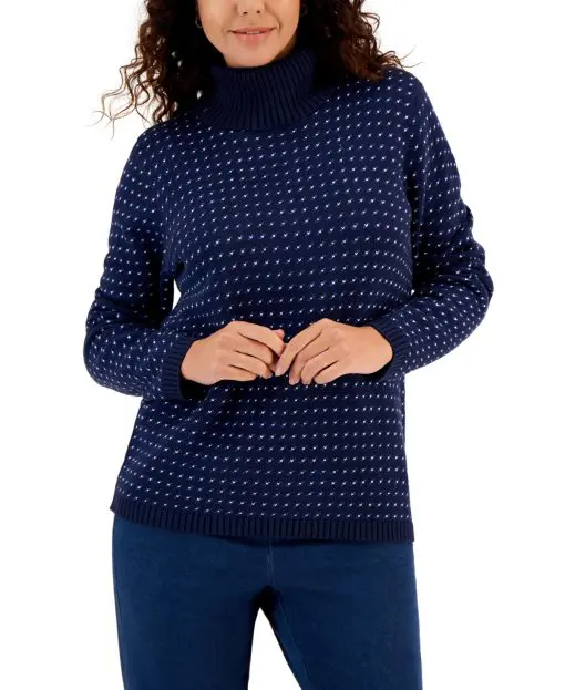 Karen Scott Women's Cotton Jersey Turtleneck Sweater,  Intrepid Blue Combo L