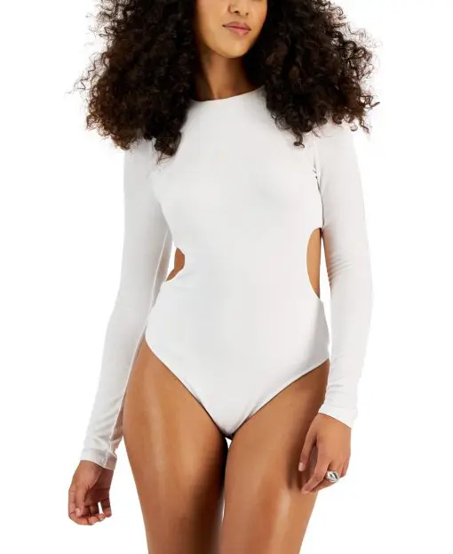 Bar Iii Women's Cut-Out Long-Sleeve Thong Bodysuit, L