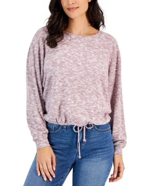 Style & Co Women's Cozy Cinch-Waist Scoop-Neck Top, - Smoked Rose L