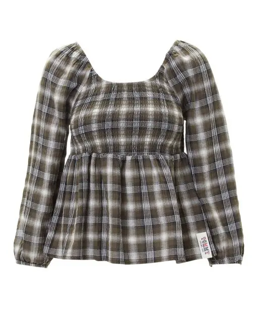 Tommy Jeans Women's Plaid Smocked Peplum Top XS